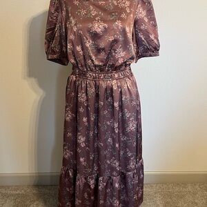 orange creek Mauve Pink Floral Maxi Dress with Puff Sleeves